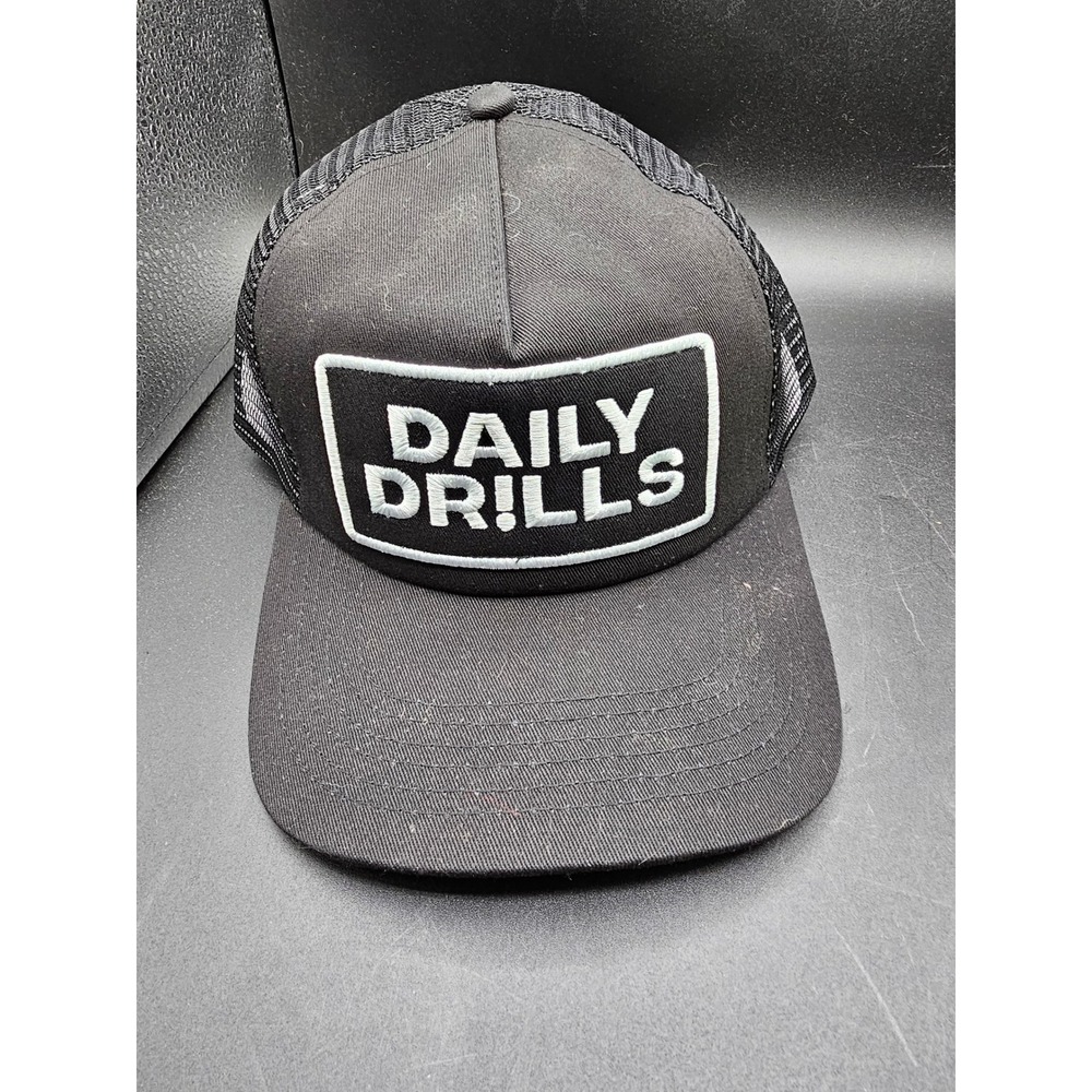 Daily Drills Black Trucker Hat Mesh Snapback Embroidered Patch Cap One Size